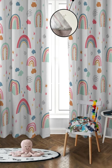 Dijital Baskı Yıkanabilir Dekoratif Modern Desenli 2 Kanat Bebek ve Çocuk Odası Fon Perdesi RB01