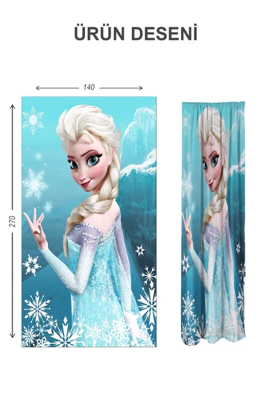 Dijital Baskı Yıkanabilir Elsa Desenli 2 Kanat Bebek ve Çocuk Odası Fon Perdesi - 2