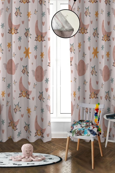 Dijital Baskı Yıkanabilir Dekoratif Modern Desenli 2 Kanat Bebek ve Çocuk Odası Fon Perdesi RB07