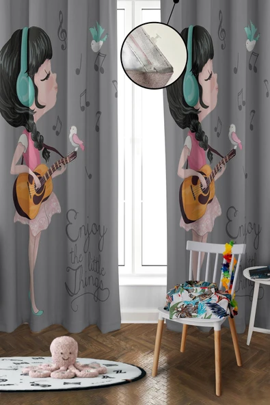 Dijital Baskı Yıkanabilir Kız Desenli 2 Kanat Bebek ve Çocuk Odası Fon Perdesi
