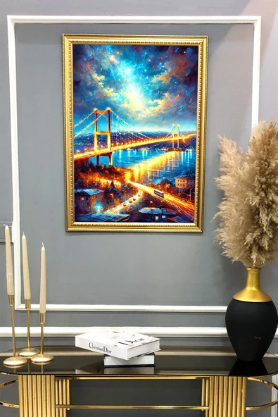Boğaz Köprüsü Manzara Desenli Çerçeveli Duvar Tablosu 50x70cm İstanbul03 - 2