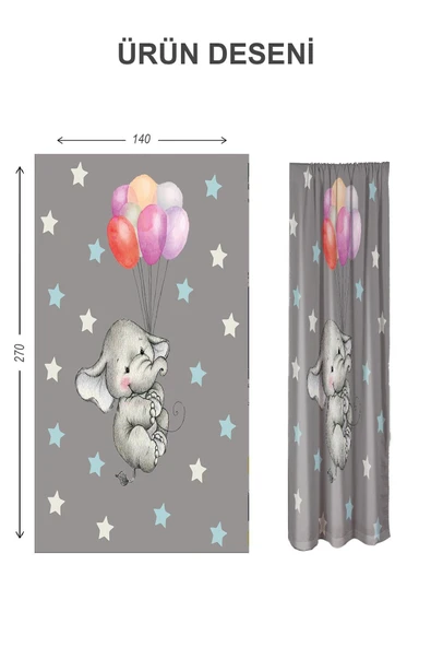 Dijital Baskı Yıkanabilir Fil Desenli 2 Kanat Bebek ve Çocuk Odası Fon Perdesi - 2