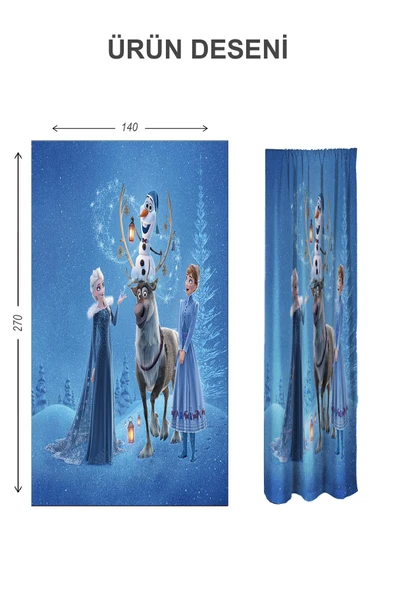 Dijital Baskı Yıkanabilir Elsa Desenli 2 Kanat Bebek ve Çocuk Odası Fon Perdesi - 2