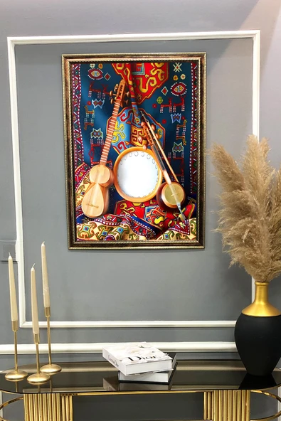 Otantik Saz Desenli Çerçeveli Duvar Tablosu 50x70cm PTL04 - 2