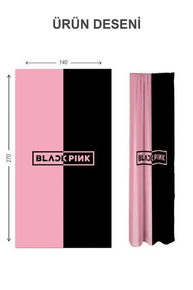 Dijital Baskı Yıkanabilir Blackpink Desenli 2 Kanat Bebek ve Çocuk Odası Fon Perdesi - 2