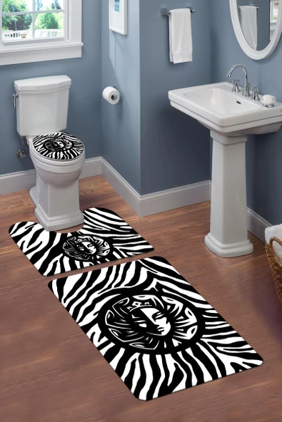 Yıkanabilir Kaymaz Tabanlı Modern Desenli 3'lü Klozet Takımı Banyo Paspas Seti APL05