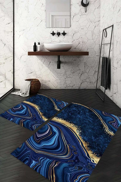 Dijital Baskı Kaymaz Taban Yıkanabilir 2'li Banyo Paspas Takımı - 2