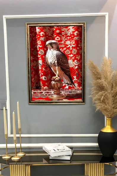 Klasik Atmaca Kuşu Desenli Çerçeveli Duvar Tablosu 50x70cm PTL03 - 2