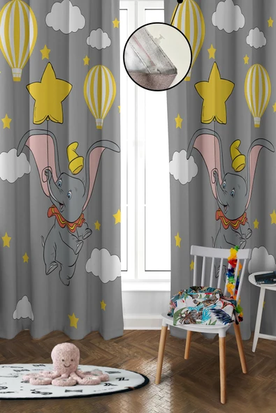 Dijital Baskı Yıkanabilir Fil Desenli 2 Kanat Bebek ve Çocuk Odası Fon Perdesi
