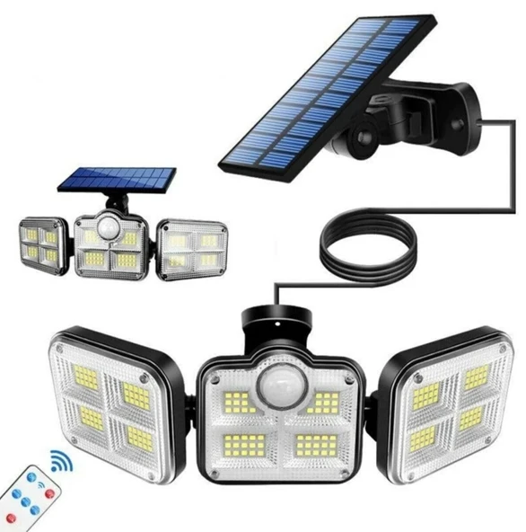 Kumandalı Solar Güneş Enerjili 122 Ledli Hareket Sensörlü Bahçe Aydınlatma Sokak Lambası