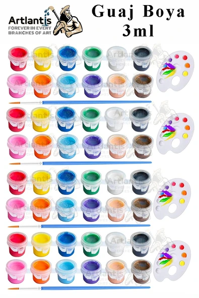 Guaj Boya 3 ml 12 Renk Resim Fırçası ve Paleti 4 Paket Mini Küçük Guaj Boya Etkinlik Boyama Boyası Su Bazlı Resim Okul