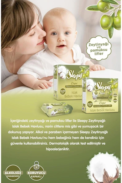 Sleepy Sensitive Zeytinyağlı Islak Havlu 90 lı 7 Paket - Resim 2
