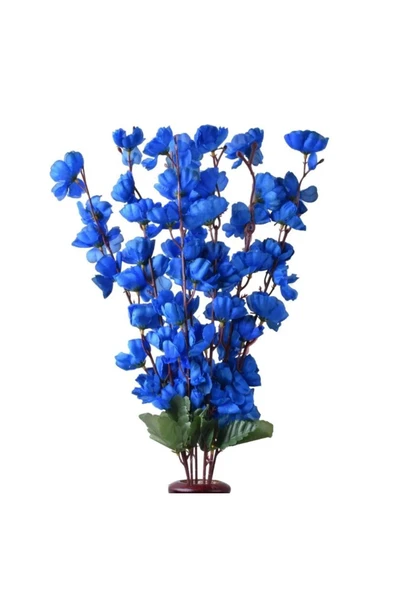 1 adet Yapay Çiçek Bahardalı Japon Kiraz Çiçeği 9 Dallı 57cm saks mavisi - Resim 3