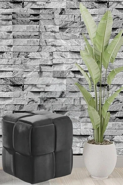 Mobilya Stant Most Spiral Kare Puf 26 Koyu Antrasit Kadife Kumaş (Evinize Teslim) ürün görseli