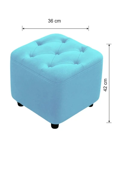 Mobilya Stant Most Hallow Kapitoneli Kare Puf 18 Turkuaz Kadife Kumaş (Evinize Teslim) - Resim 3