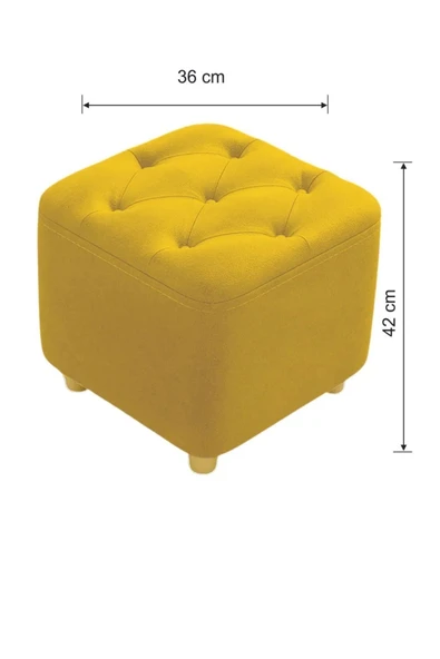 Mobilya Stant Most Hallow Kapitoneli Kare Puf 07 Hardal Kadife Kumaş (Evinize Teslim) - Resim 3