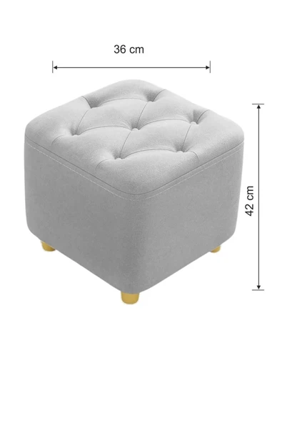 Mobilya Stant Most Hallow Kapitoneli Kare Puf 22 Gri Kadife Kumaş (Evinize Teslim) - Resim 3
