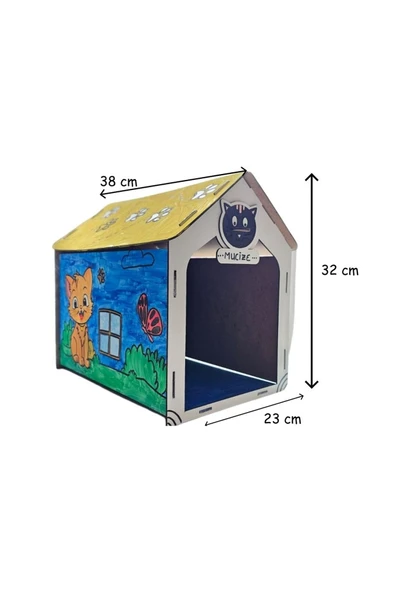 Totteriq Ahşap Boyama Kedi Evi 3006 - 3