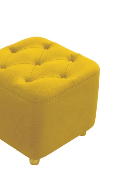 Mobilya Stant Most Hallow Kapitoneli Kare Puf 07 Hardal Kadife Kumaş (Evinize Teslim) - Resim 2
