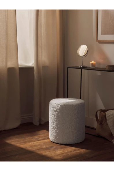 Mobilya Stant Most Ekol Puf Beyaz Teddy Kumaş (Evinize Teslim) - Resim 2