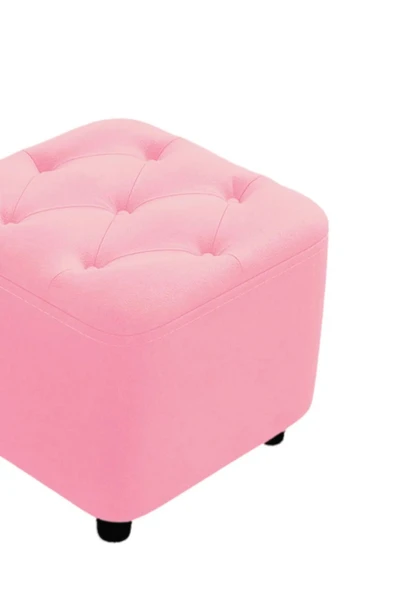 Mobilya Stant Most Hallow Kapitoneli Kare Puf 11 Pembe Kadife Kumaş (Evinize Teslim) - Resim 2