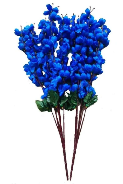 1 adet Yapay Çiçek Bahardalı Japon Kiraz Çiçeği 9 Dallı 57cm saks mavisi - Resim 2