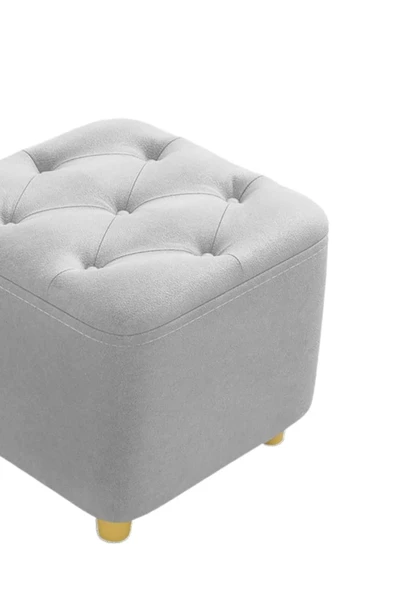 Mobilya Stant Most Hallow Kapitoneli Kare Puf 22 Gri Kadife Kumaş (Evinize Teslim) - Resim 2