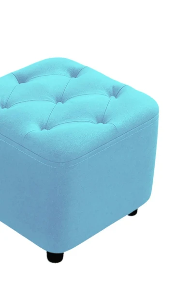 Mobilya Stant Most Hallow Kapitoneli Kare Puf 18 Turkuaz Kadife Kumaş (Evinize Teslim) - Resim 2