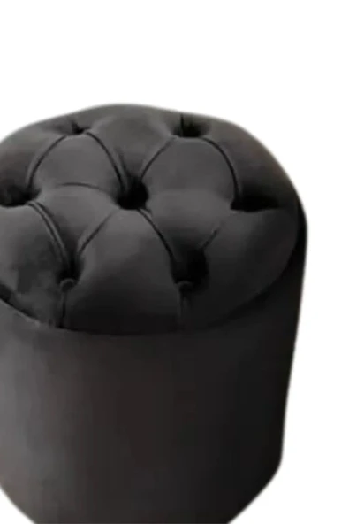 Mobilya Stant Most Hallow Kapitoneli Sandıklı Puf 25 Siyah Kadife Kumaş (Evinize Teslim) - Resim 2