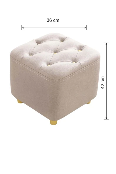Mobilya Stant Most Hallow Kapitoneli Kare Puf 03 Bej Kadife Kumaş (Evinize Teslim) - Resim 3