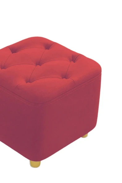 Mobilya Stant Most Hallow Kapitoneli Kare Puf 14 Bordo Kadife Kumaş (Evinize Teslim) - Resim 2