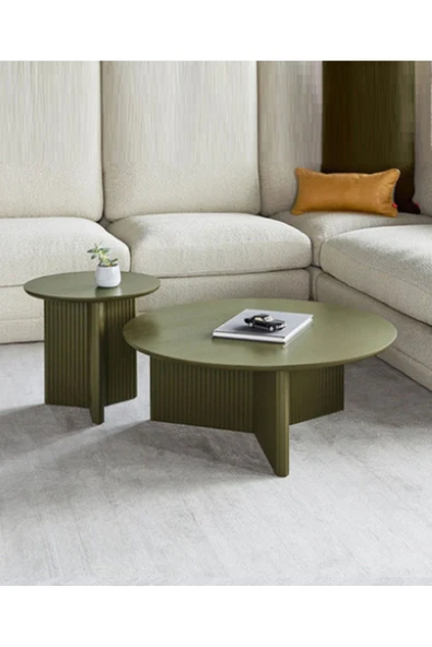 Mobilya Stant Most Wooden 2'li Set Orta Sehpa %100 Ahşap Boyalı Haki (EVİNİZE TESLİM)