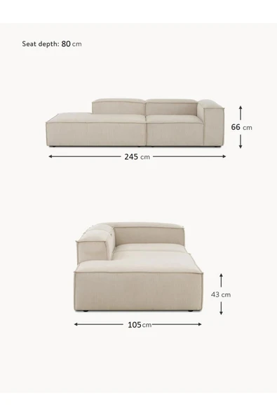 Mobilya Stant Most Mollis Pro 2 Modül Sol Kanepe Fitilli Kırık Beyaz Kadife Kumaş Yumuşak Sünger(Evinize Teslim) - Resim 5