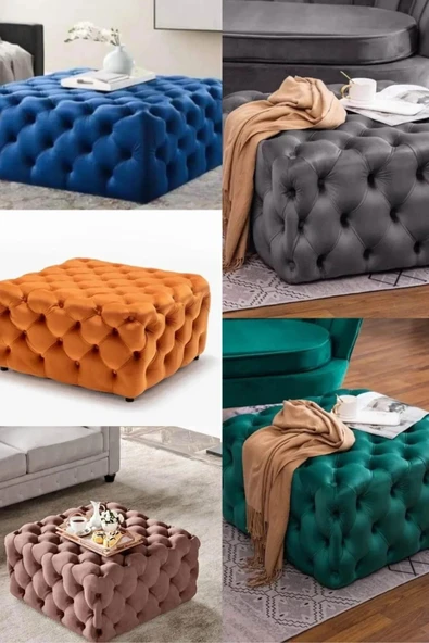 Mobilya Stant Most Hallow Kapitoneli Kare Orta Sehpa 25 Siyah Kadife Kumaş (EVİNİZE TESLİM) - Resim 3