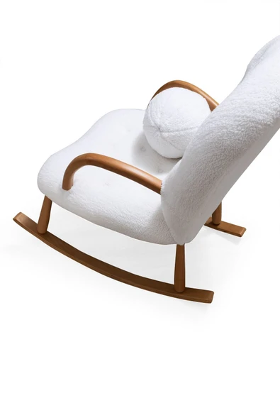 Mobilya Stant Most Snowing Sallanan Koltuk %100 Ahşap Lüks Beyaz Teddy Kumaş (EVİNİZE TESLİM) - Resim 6