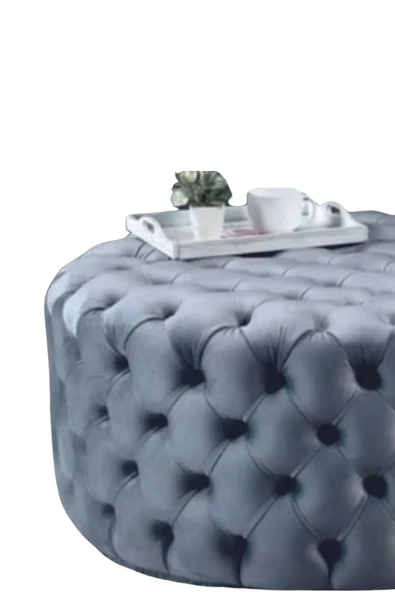 Mobilya Stant Most Hallow Kapitoneli Yuvarlak Orta Sehpa 23 Antrasit Kadife Kumaş %100 Mdf (Evinize Teslim) - Resim 2