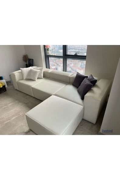 Mobilya Stant Most Mollis 4 Modül Köşe Koltuk Anka 01 Kırık Beyaz Kadife Kumaş Yumuşak Sünger (Evinize Teslim) ürün görseli