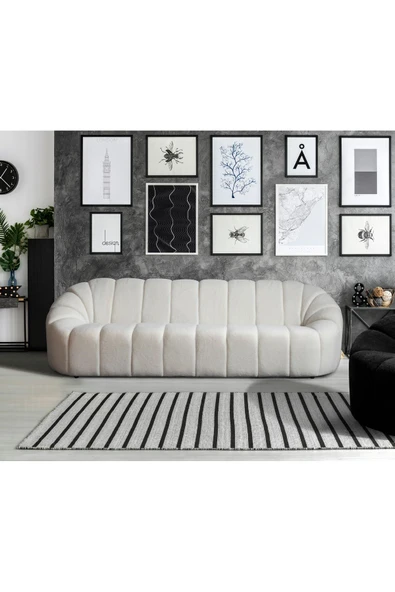 Mobilya Stant Most Line Dörtlü Kanepe İthal Beyaz Teddy Kumaş (Evinize Teslim) - Resim 2