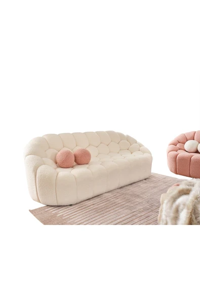 Mobilya Stant Most Balloon Üçlü Kanepe İthal Beyaz Teddy Kumaş (Evinize Teslim) - Resim 2