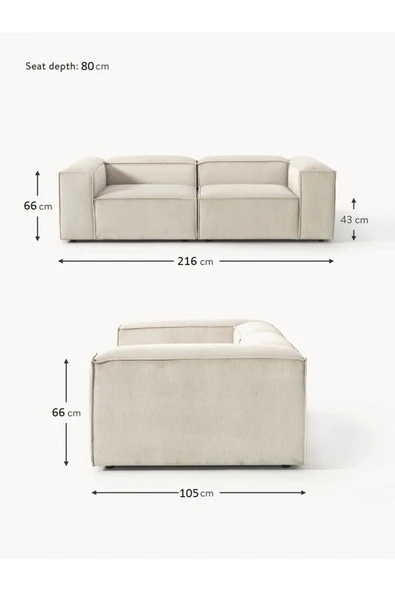 Mobilya Stant Most Mollis 2 Modül Kanepe Koltuk Fitilli Kırık Beyaz Kadife Kumaş Yumuşak Sünger (Evinize Teslim) - Resim 5