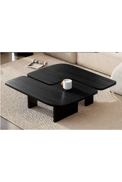 Mobilya Stant Most Gun 2'li Set Orta Sehpa %100 Ahşap Boyalı Siyah (90X60) (EVİNİZE TESLİM) - Resim 4