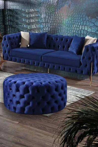 Mobilya Stant Most Hallow Kapitoneli Yuvarlak Orta Sehpa 19 Lacivert Kadife Kumaş %100 Mdf (Evinize Teslim) ürün görseli