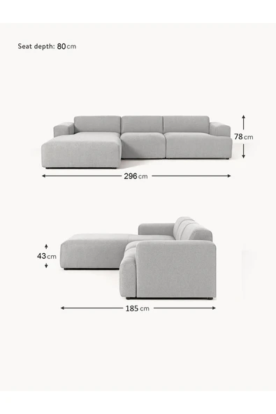 Mobilya Stant Most Mollista 3 Modül Sol Köşe Koltuk 32 Gri Keten Kumaş Yumuşak Sünger (Evinize Teslim) - Resim 7