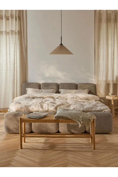 Mobilya Stant Most Oktagon Bazalı Karyola Kahve Bukle Kumaş İşbir Kuştüyü Sünger 180x200 Yatak İçin(Kurulum Dahil) - Resim 4