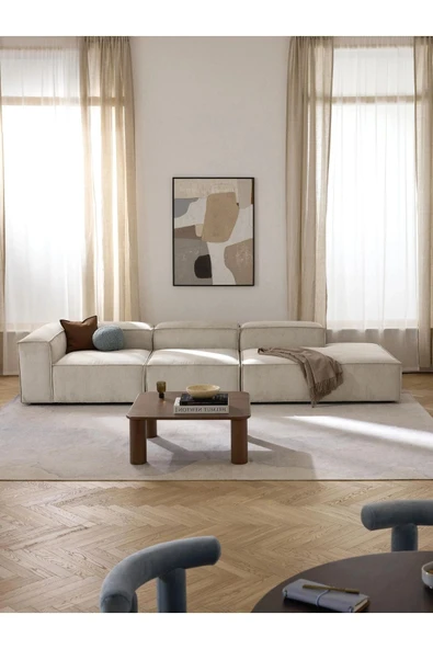 Mobilya Stant Most Mollis Sağ Pro Köşe Modül 01 Fitilli Kırık Beyaz Kadife Kumaş Yumuşak Sünger(EVİNİZE TESLİM) - Resim 3