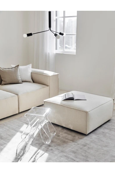 Mobilya Stant Most Mollis Kare Puf Silinebilir 01 Kırık Beyaz Keten Kumaş Yumuşak Sünger (EVİNİZE TESLİM) - Resim 4