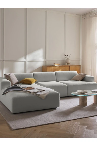 Mobilya Stant Most Mollista 3 Modül Sol Köşe Koltuk 32 Gri Keten Kumaş Yumuşak Sünger (Evinize Teslim) - Resim 2