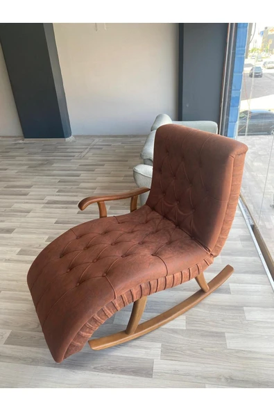 Mobilya Stant Most Woodarm Pro Sırt Mekanizmalı %100 Ağaç Sallanır Koltuk İthal Nubuk Kumaş (Evinize Teslim) - Resim 2