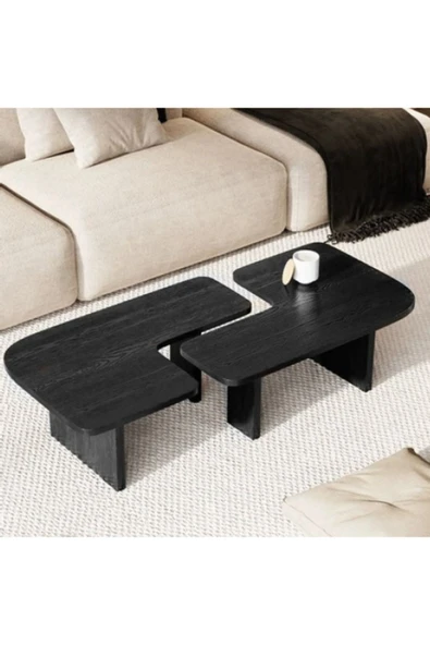 Mobilya Stant Most Gun 2'li Set Orta Sehpa %100 Ahşap Boyalı Siyah (90X60) (EVİNİZE TESLİM) - Resim 3