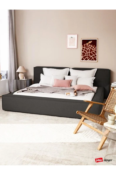 Mobilya Stant Most Mollior Bazalı Karyola Koyu Antrasit Keten Kumaş 160x200 cm. Yatak İçindir (Kurulum Dahil) ürün görseli